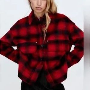 Zara xs shacket plaid cropped oversized